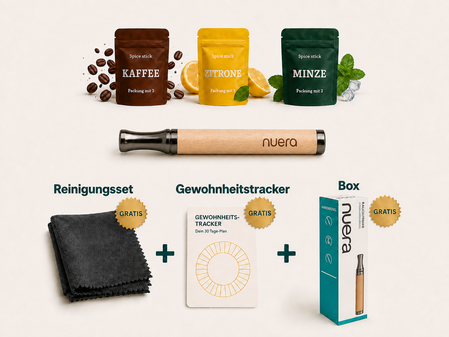 Nuera Starter-Set mit Kaffee, Zitrone, Minze und Gratis-Extras